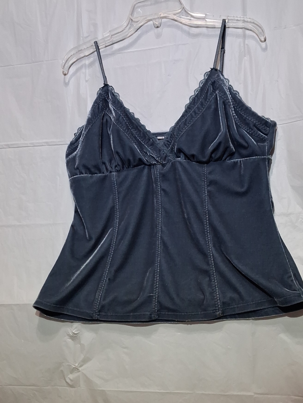 💥Vintage No Boundaries Velvet Lace Trim Cami Top Charcoal Gray Junior XL EUC💥